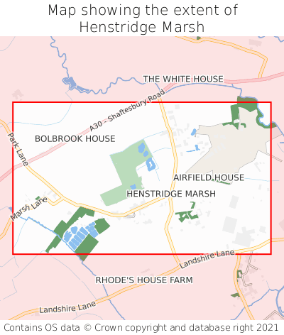 Map showing extent of Henstridge Marsh as bounding box