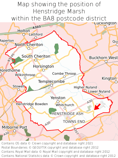 Map showing location of Henstridge Marsh within BA8