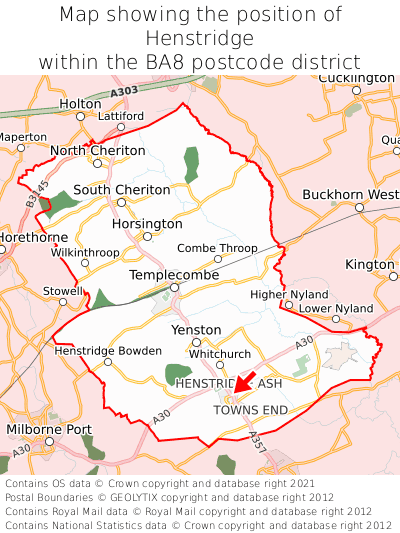 Map showing location of Henstridge within BA8