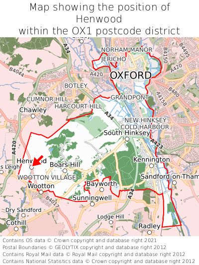 Map showing location of Henwood within OX1