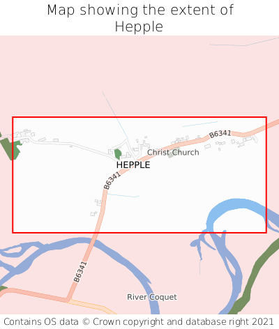 Map showing extent of Hepple as bounding box