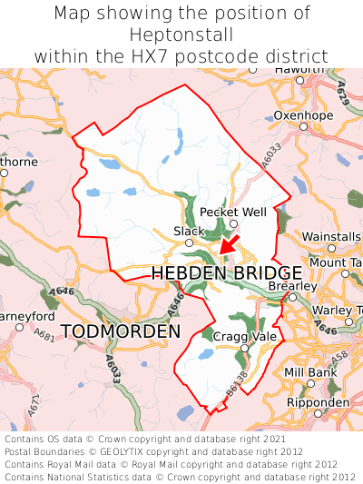 Map showing location of Heptonstall within HX7