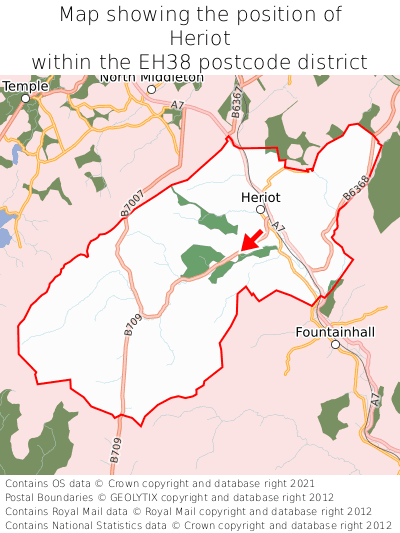 Map showing location of Heriot within EH38