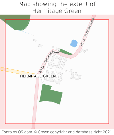 Map showing extent of Hermitage Green as bounding box