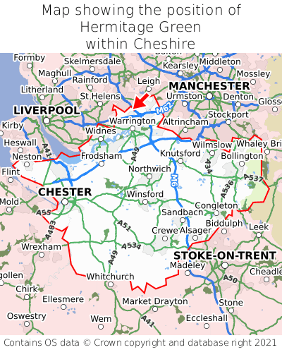 Map showing location of Hermitage Green within Cheshire