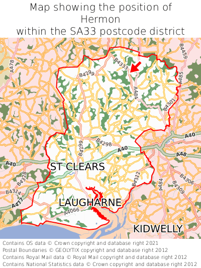Map showing location of Hermon within SA33
