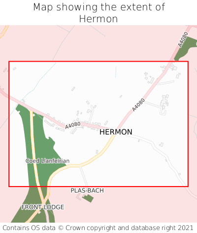 Map showing extent of Hermon as bounding box