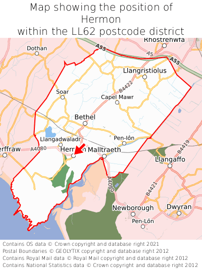 Map showing location of Hermon within LL62