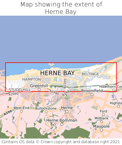 Map showing extent of Herne Bay as bounding box