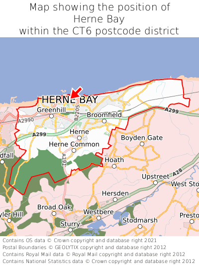 Map showing location of Herne Bay within CT6