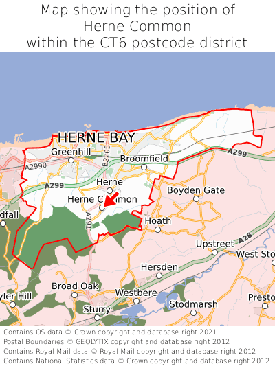 Map showing location of Herne Common within CT6