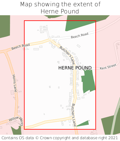 Map showing extent of Herne Pound as bounding box