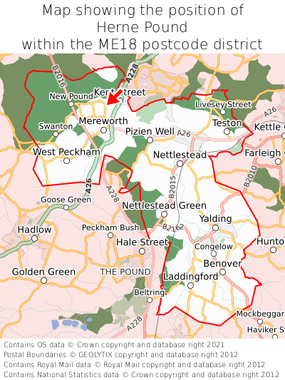 Map showing location of Herne Pound within ME18
