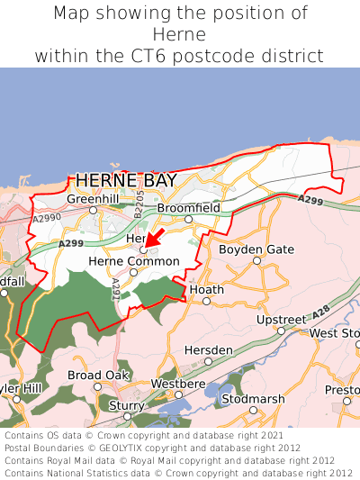 Map showing location of Herne within CT6