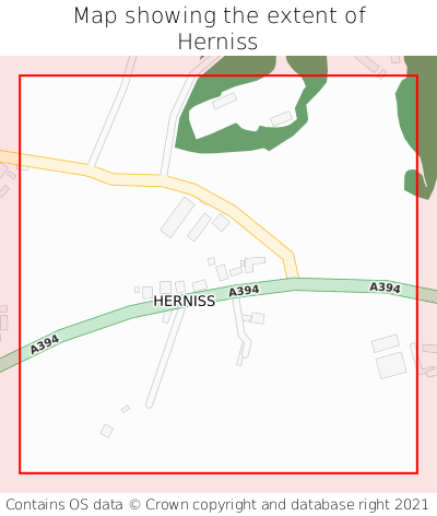 Map showing extent of Herniss as bounding box