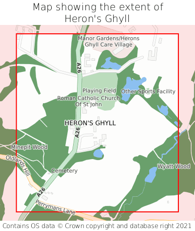 Map showing extent of Heron's Ghyll as bounding box