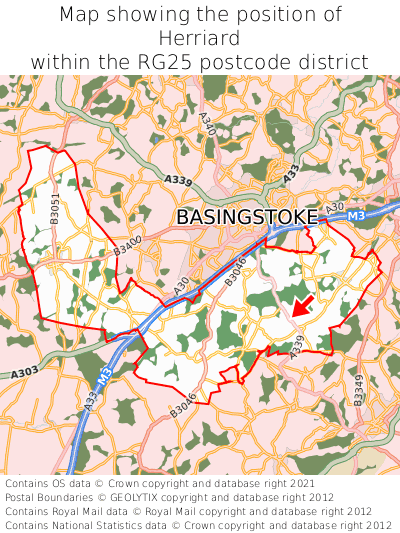Map showing location of Herriard within RG25
