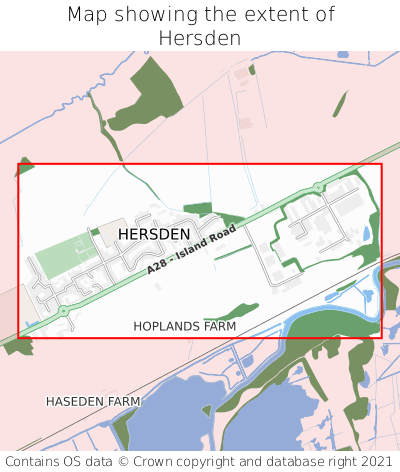 Map showing extent of Hersden as bounding box