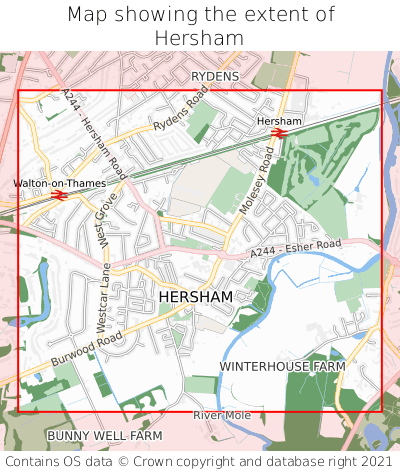 Map showing extent of Hersham as bounding box