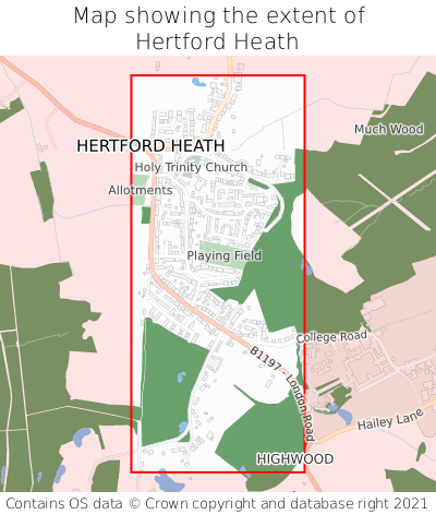 Map showing extent of Hertford Heath as bounding box
