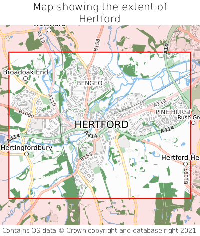 Map showing extent of Hertford as bounding box