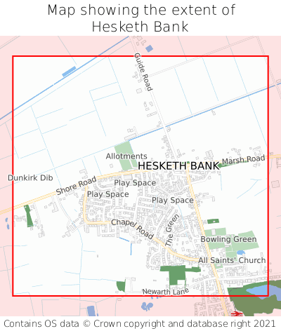 Map showing extent of Hesketh Bank as bounding box