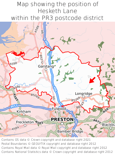 Map showing location of Hesketh Lane within PR3