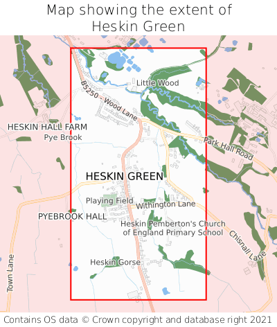 Map showing extent of Heskin Green as bounding box