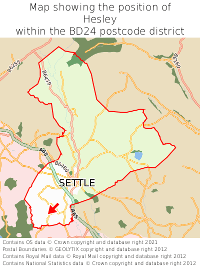 Map showing location of Hesley within BD24