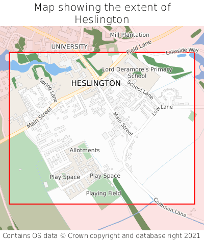 Map showing extent of Heslington as bounding box
