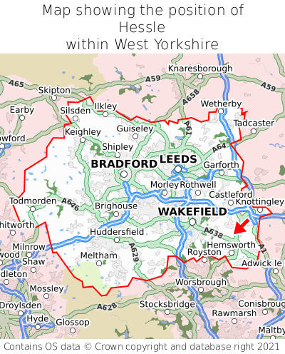Map showing location of Hessle within West Yorkshire