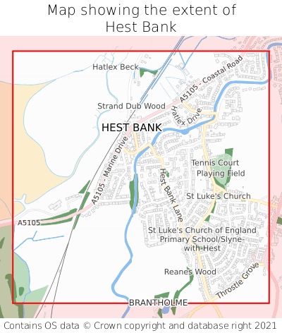 Map showing extent of Hest Bank as bounding box