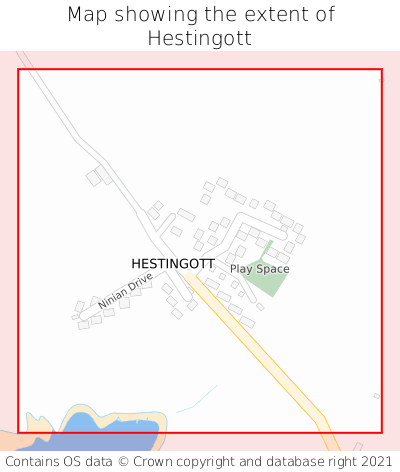 Map showing extent of Hestingott as bounding box