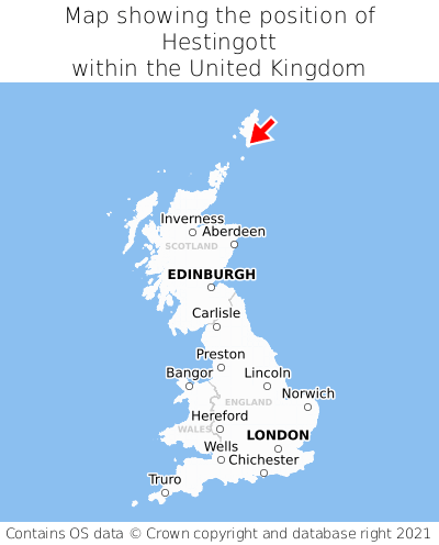 Map showing location of Hestingott within the UK