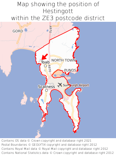 Map showing location of Hestingott within ZE3