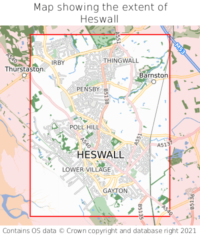 Map showing extent of Heswall as bounding box