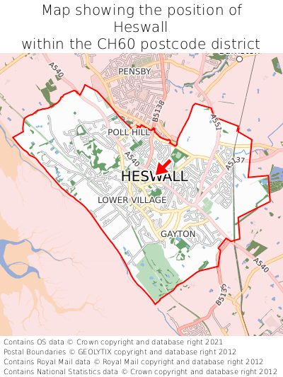 Map showing location of Heswall within CH60