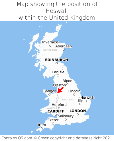 Map showing location of Heswall within the UK