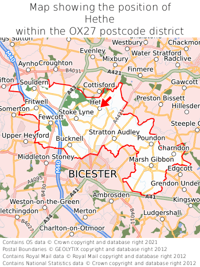 Map showing location of Hethe within OX27