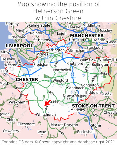 Map showing location of Hetherson Green within Cheshire
