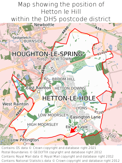 Map showing location of Hetton le Hill within DH5