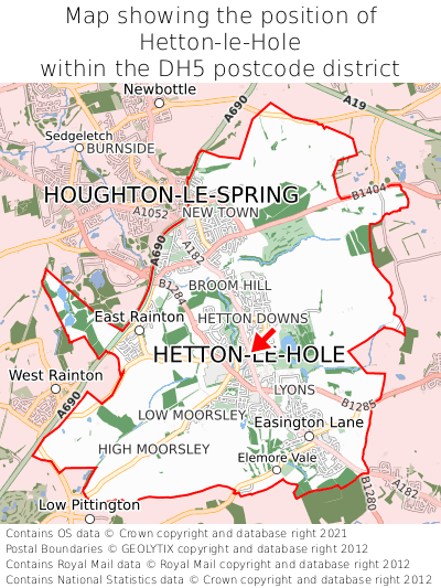 Map showing location of Hetton-le-Hole within DH5