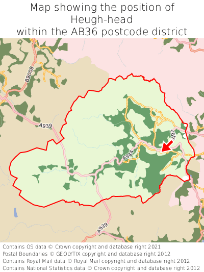 Map showing location of Heugh-head within AB36