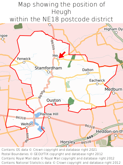 Map showing location of Heugh within NE18