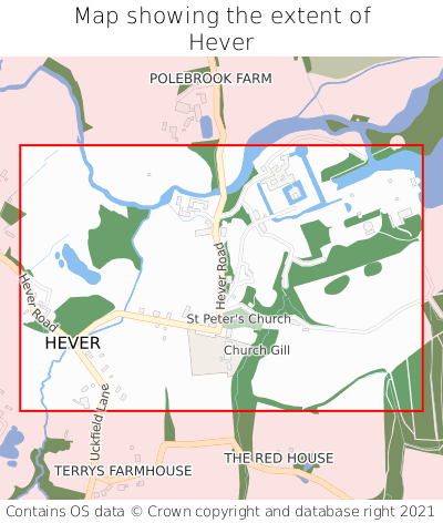 Map showing extent of Hever as bounding box