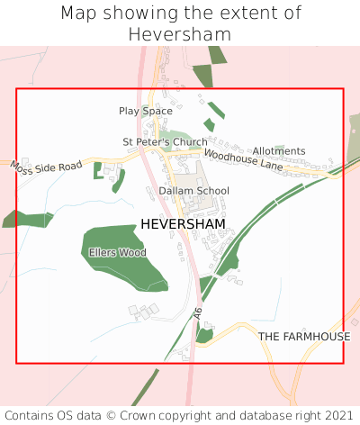 Map showing extent of Heversham as bounding box