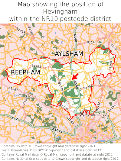 Map showing location of Hevingham within NR10