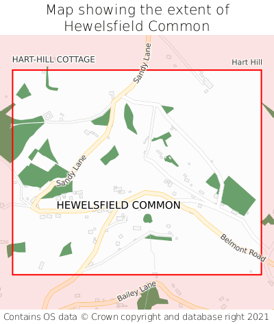 Map showing extent of Hewelsfield Common as bounding box