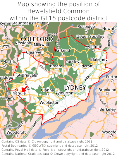 Map showing location of Hewelsfield Common within GL15