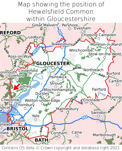 Map showing location of Hewelsfield Common within Gloucestershire